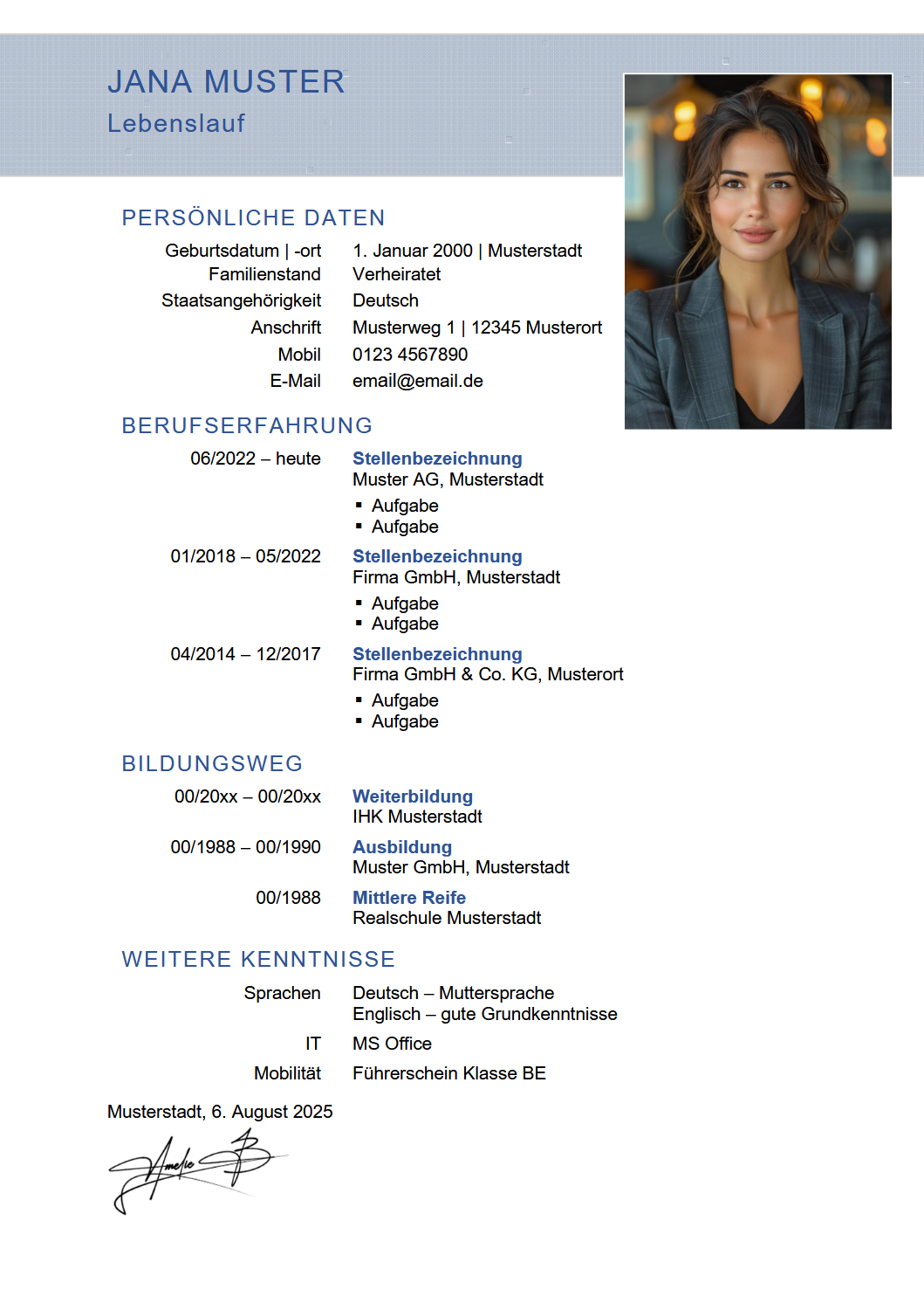 Lebenslauf Klassisch